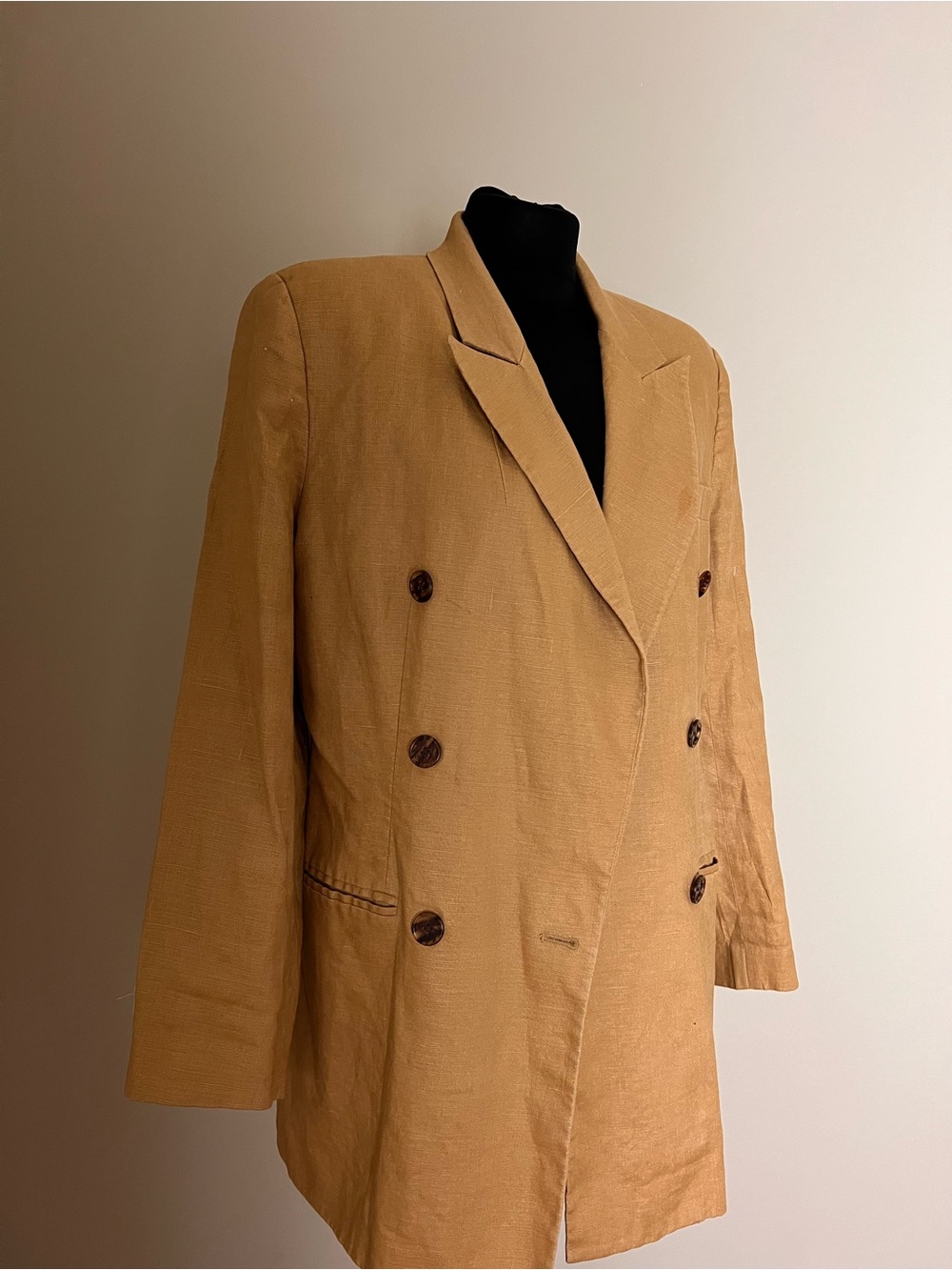 Nordstrom Double-Breasted Tan Linen Blazer Jacket